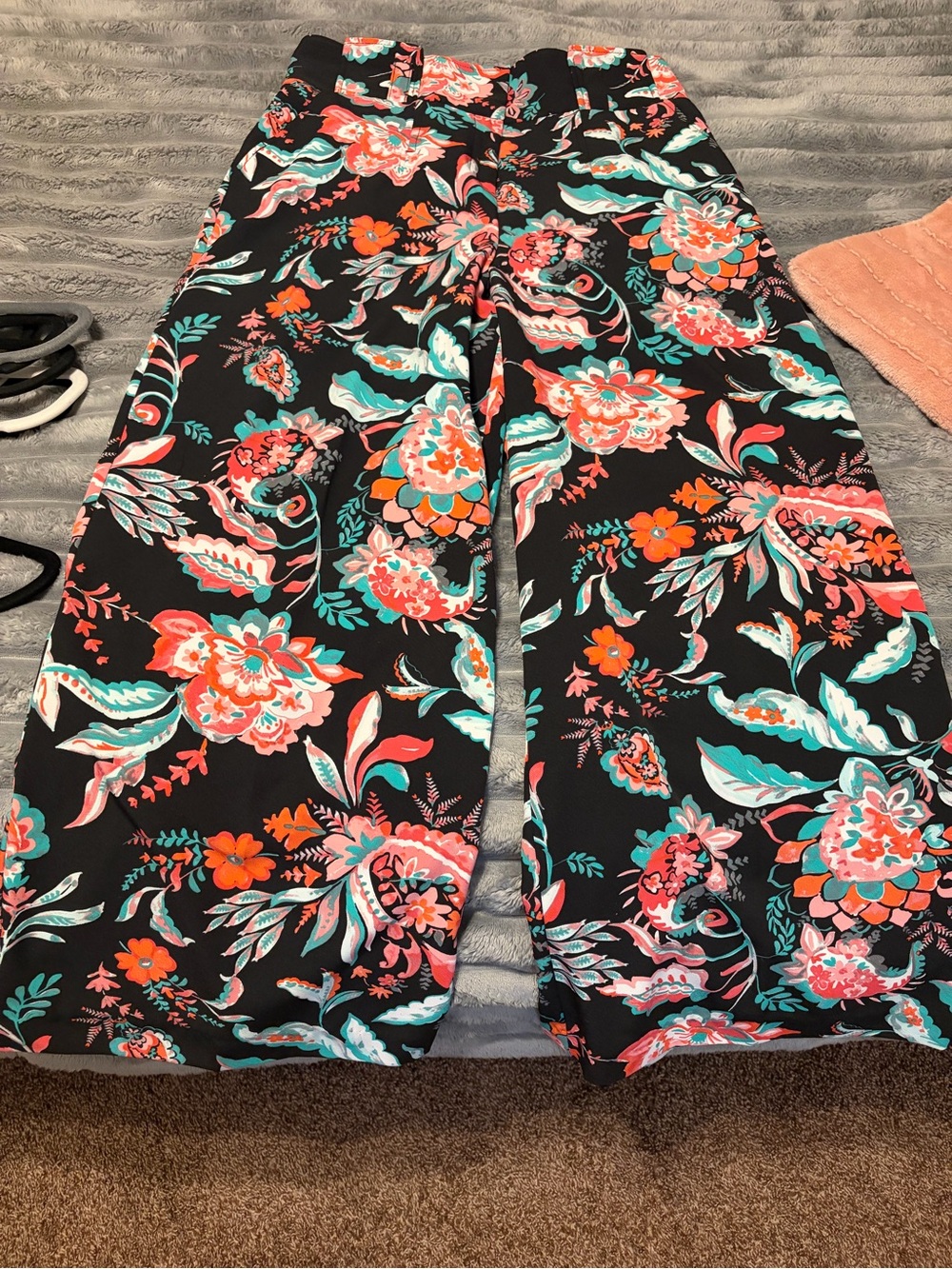 Avenue Black Wide-Leg Pants with Coral & Teal Floral Print